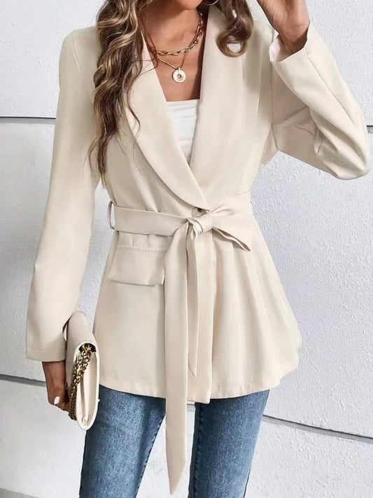 Blazer Woman 2025 Spring Autumn New Korean Fashion Long Sleeved Lace Up Blazers Coats Casual Loose Women's Office Blazer Tops