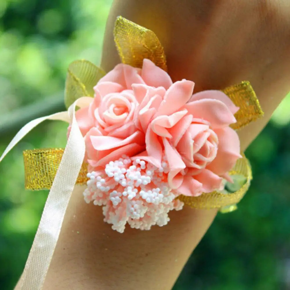 Rose Flowers Bridal Bridesmaid Wrist Corsage Wedding Party Ribbon Bracelet wedding decoration