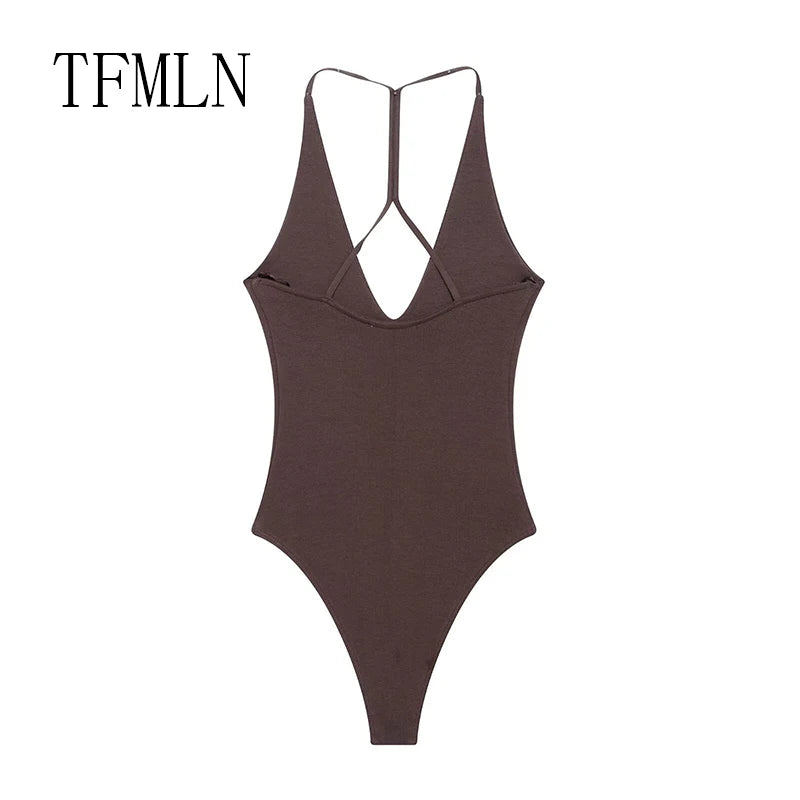 Women Fashion Sexy  Bodysuit Backless Tops Slim Women Top Chic V Neck Sling Body Suits Summer Female High Street Outwear