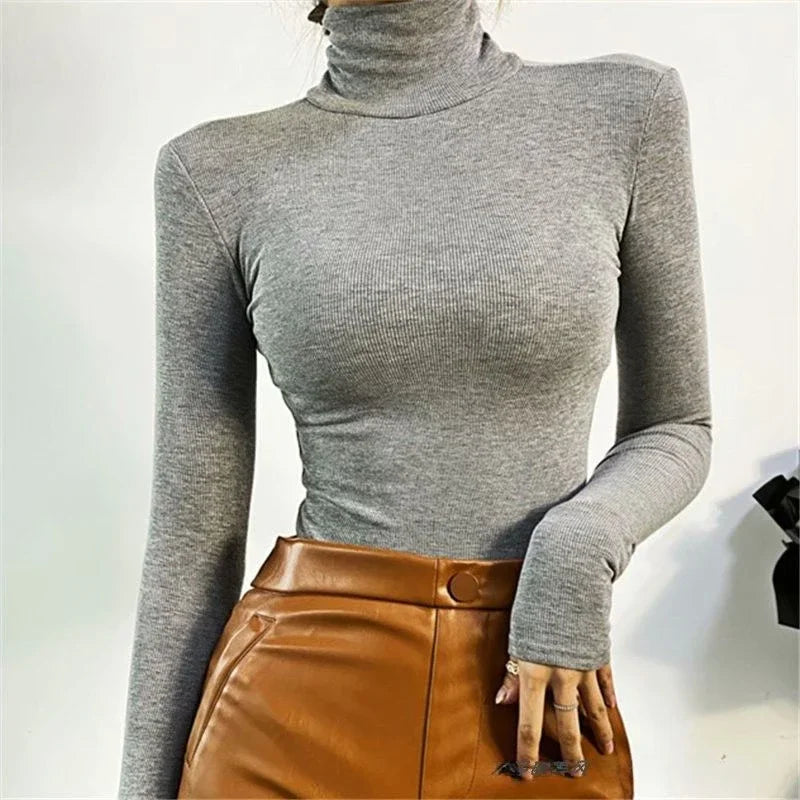 Long Sleeved Bodysuits Women Sexy High Street Chic Skinny Cozy American Style Hotsweet Lady Tops Y2K Clothing Turtleneck Autumn