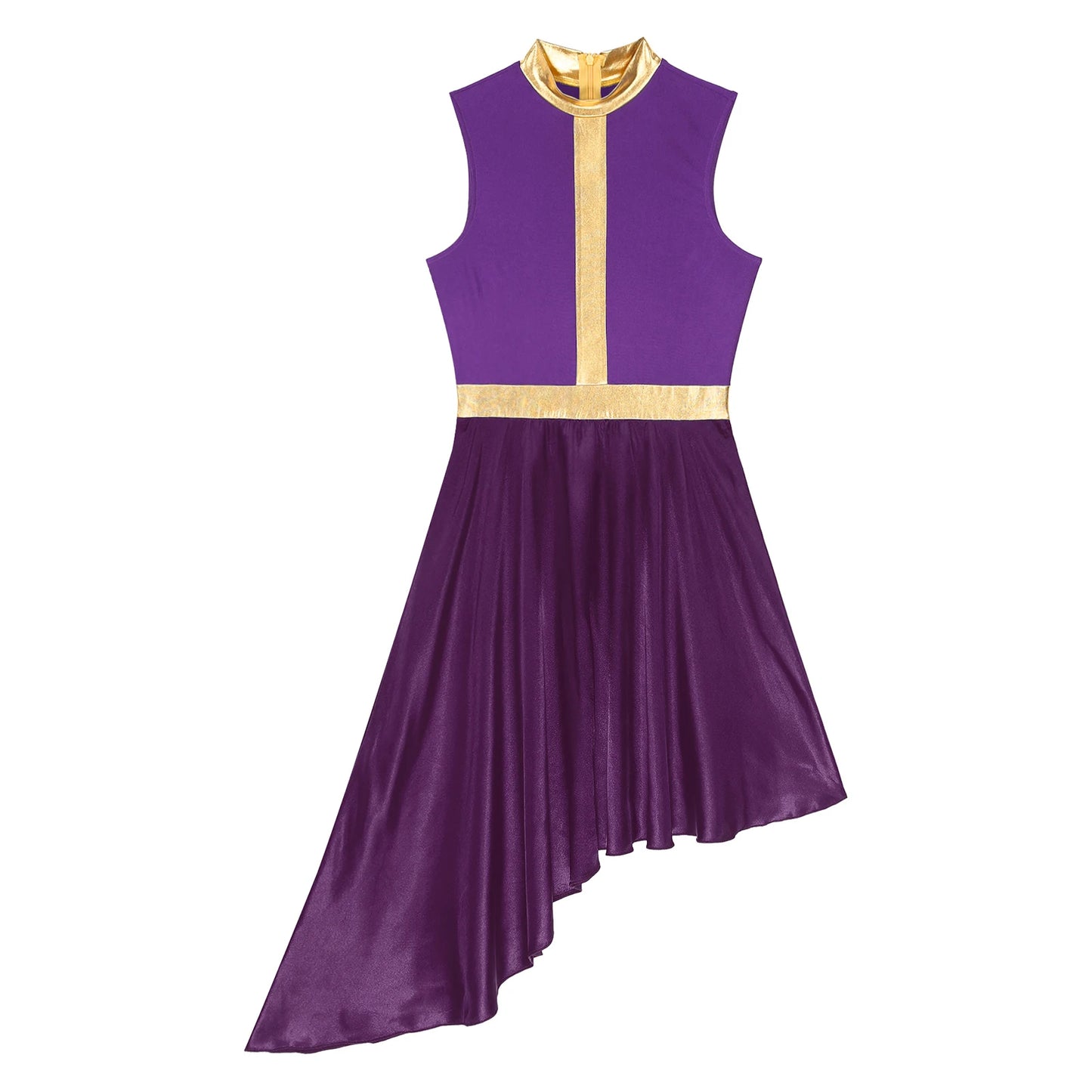 Womens Lyrical Dance Dress Ballroom Dancing Church Choir Stage Performance Costume Sleeveless Asymmetrical Hem Dresses Dancewear