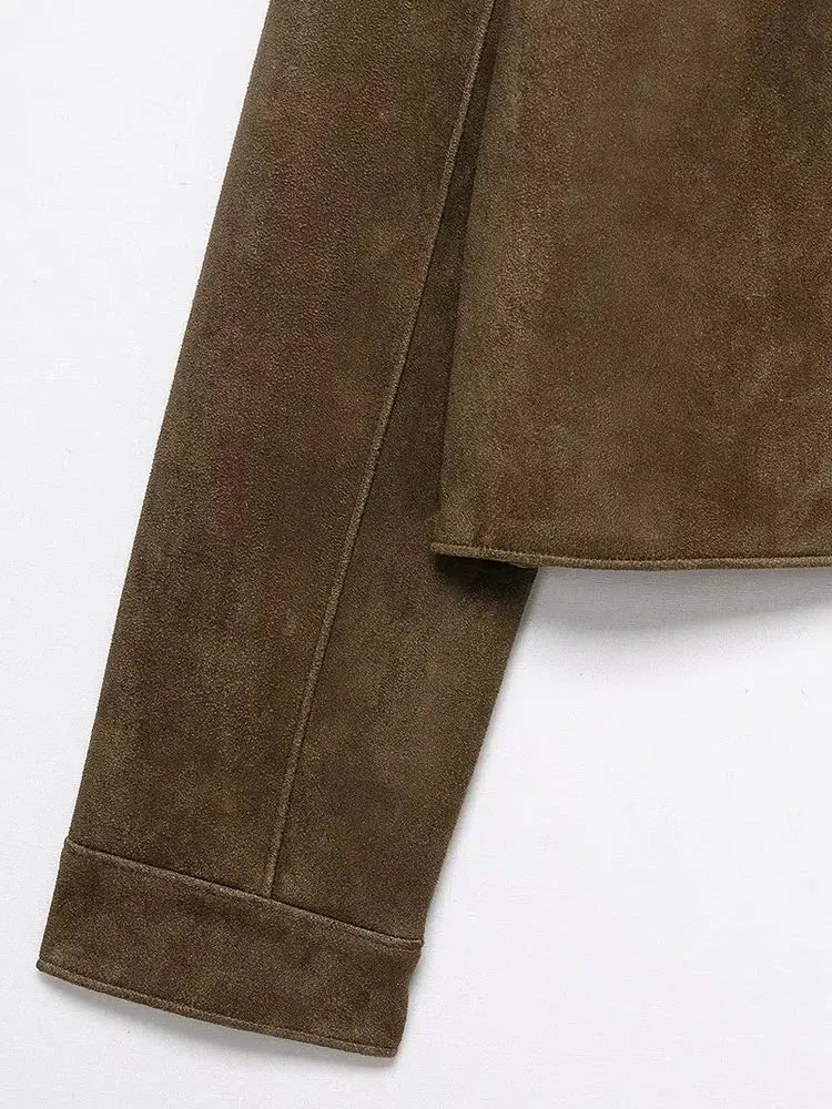 Women Fashion Faux Suede Jacket Coat Long Sleeve Button-up Female Outerwear Chic Tops