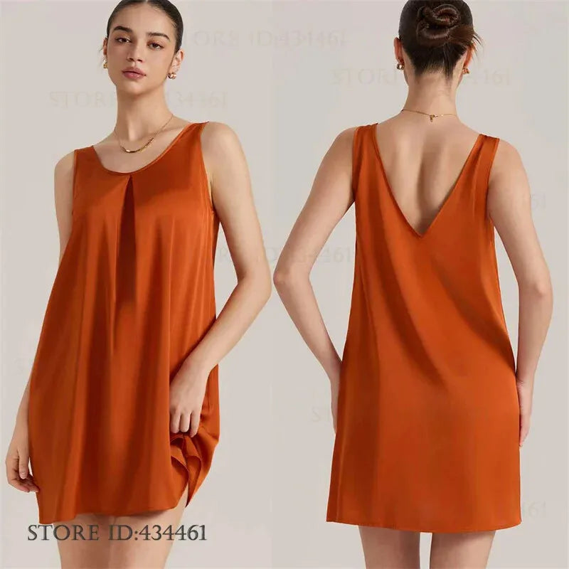 Women Nightgown Lingerie Ice Silk Sleepwear Sexy Nightshirt Sleeveless Night Dress Sleep Shirt Female Sexy Home Dress Loungewear