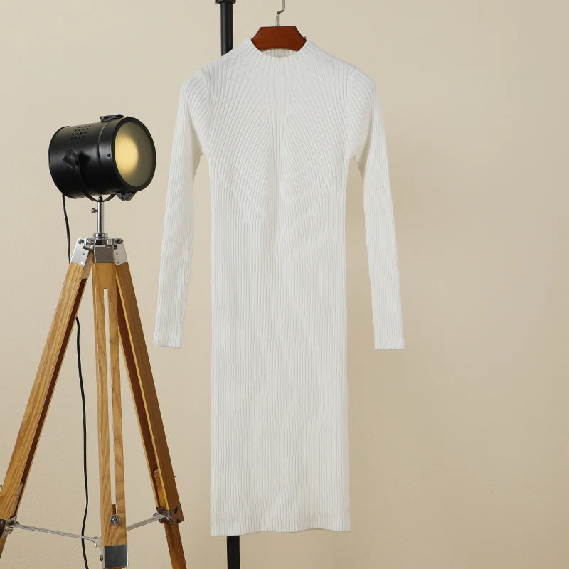 Sweater Dress Female 2025 Winter Knitted Basic Casual Women's Dresses Ladies Korean Fashion Clothes Clothing Robe Elegant Black