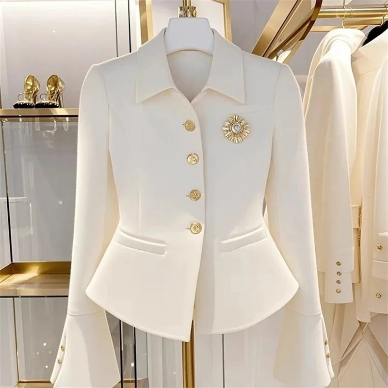 Women's Blazer Coat New 2025 Autumn Long Sleeve Casual Single Breasted Elegant Office Waist Ladies Suit Jacket Lady Outerwear