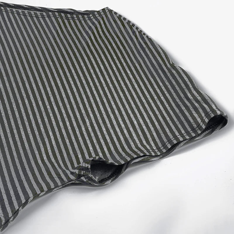 Striped T Shirts For Women Streetwear Inclined Collar Crop Top Y2k Accessories Short Sleeve Grunge Clothes Ropa Mujer Camisetas