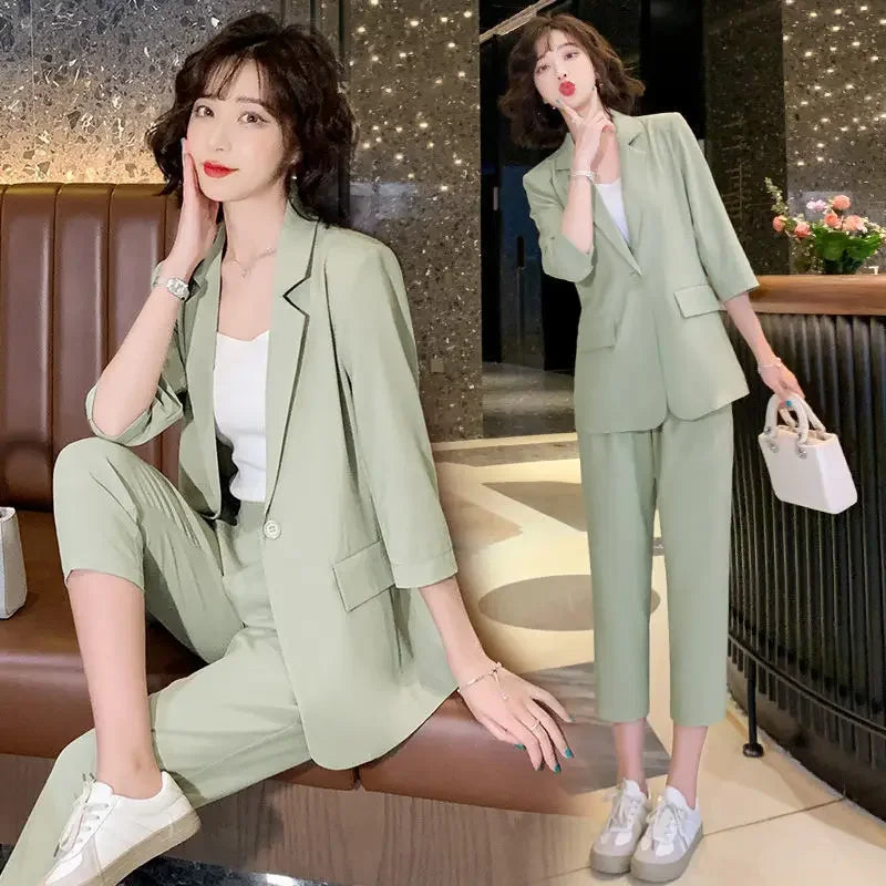 Women's Business Suit Summer New Fashion Temperament Casual Online Celebrity Business Suit Small Professional Suit Two Pieces