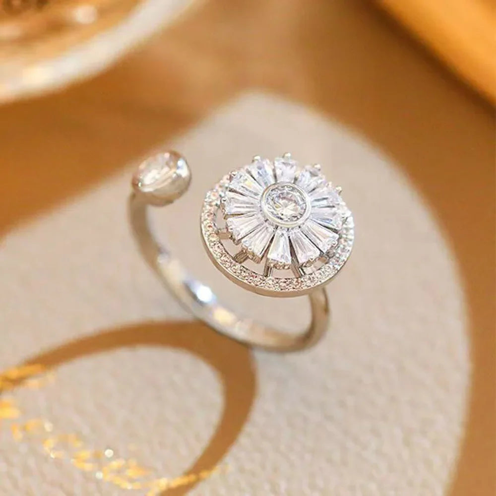 AAA Zircon Simple Geometric Ring Elegant Women's Daily Work Opening Adjustable Rings for Women Bridal Engagement Jewelry Gift