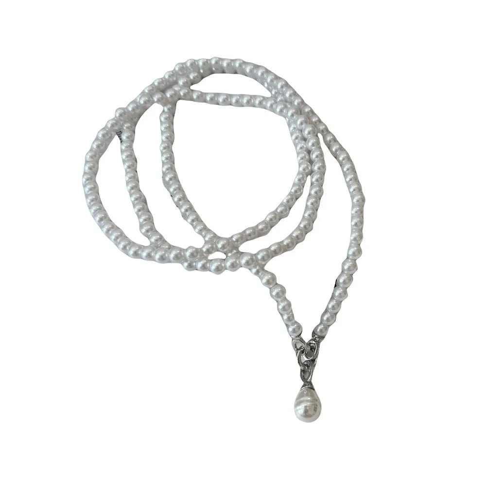 Sweet Elegant Pearl Beaded Necklace White Multilayer Pearl Choker Long Simple Pearl Pendant Accessory Women