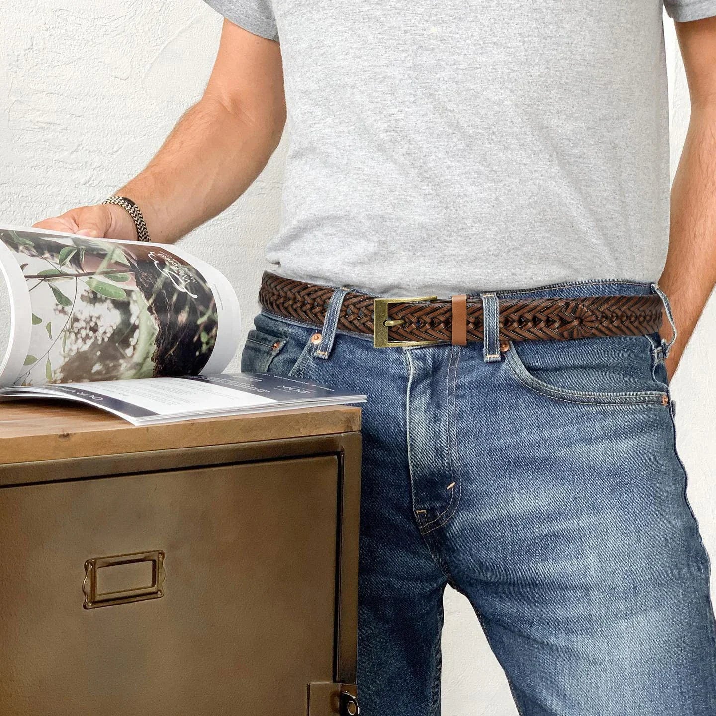 Men Belts Genuine Leather LONG Large Pin Buckle Metal Automatic Buckle High Quality Braided Vintage Casual for Jeans Women Strap