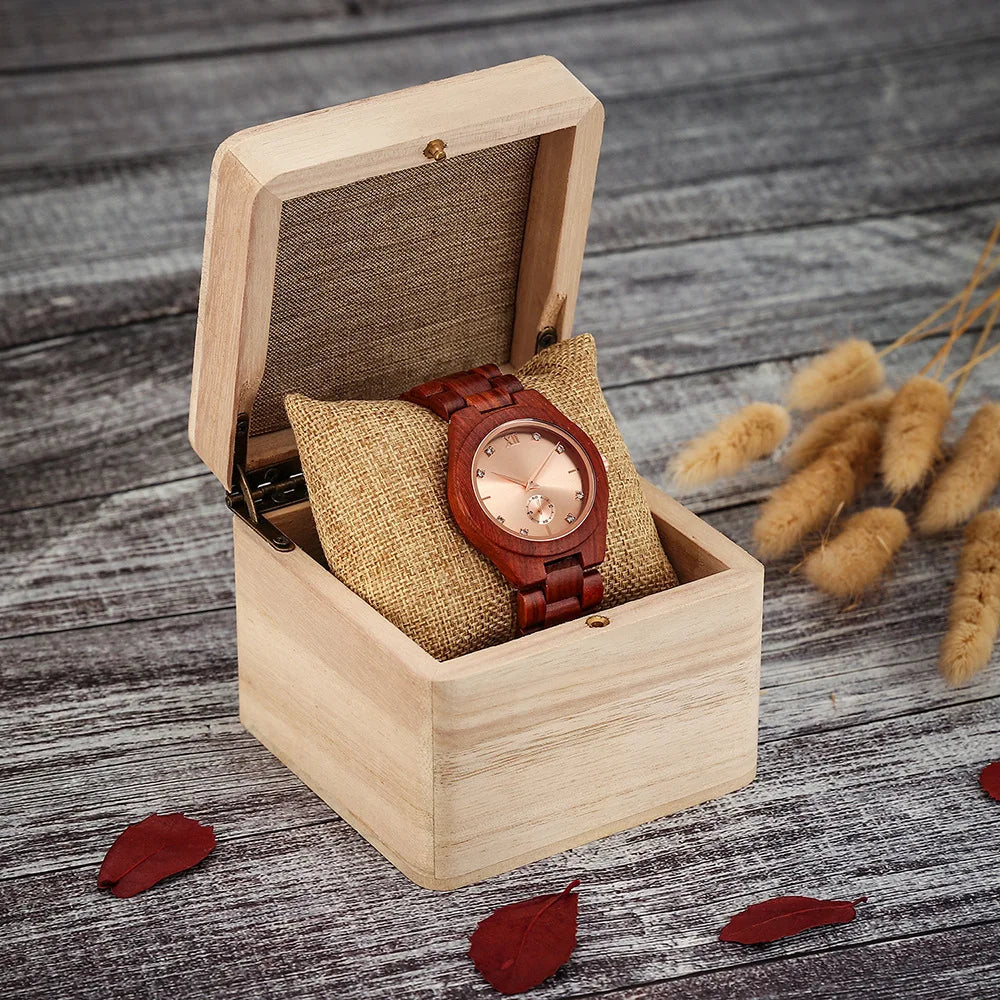 Wood Wrist Watch For Women Simulated Diamond Dial Wooden Clock Wife Girlfriend Fashion Anniversary Personalized Giftsfor Ladies