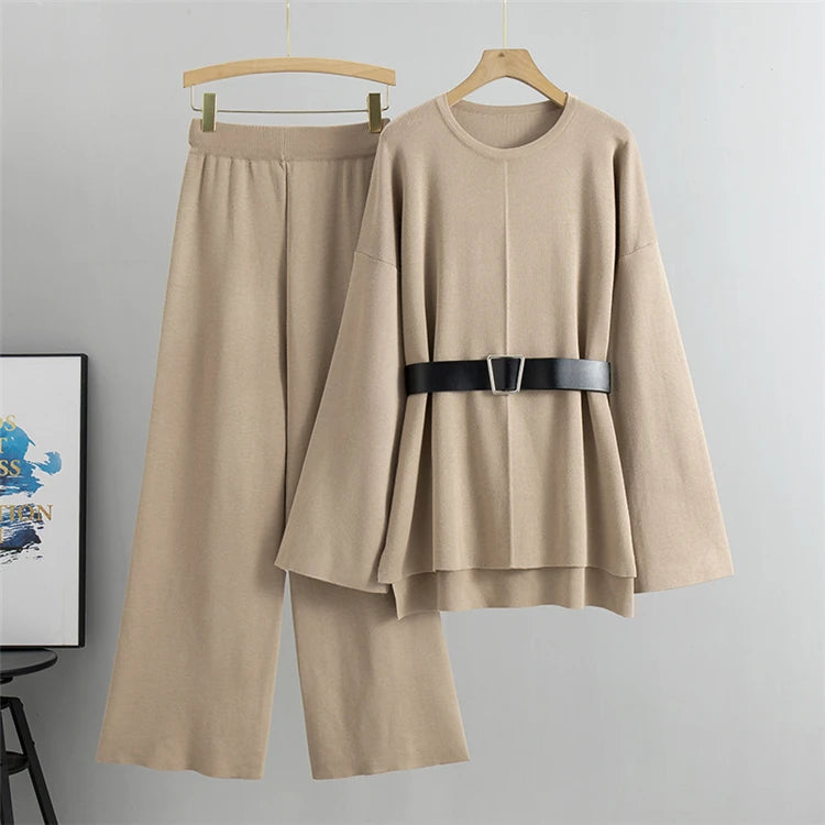 Women's suit Knitted 2 pieces Set Tracksuits Women Thick Casual Loose Sweater+Ankle-Length Pants Warm Suits Fashion Autumn 2025