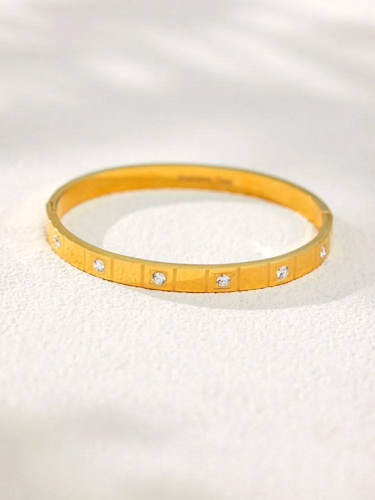 Stainless Steel Bracelet Bangle For Women Men 18k Gold Plated Inlaid Shiny Zircon Openable Unisex Bracelets Bangles Couples Gift