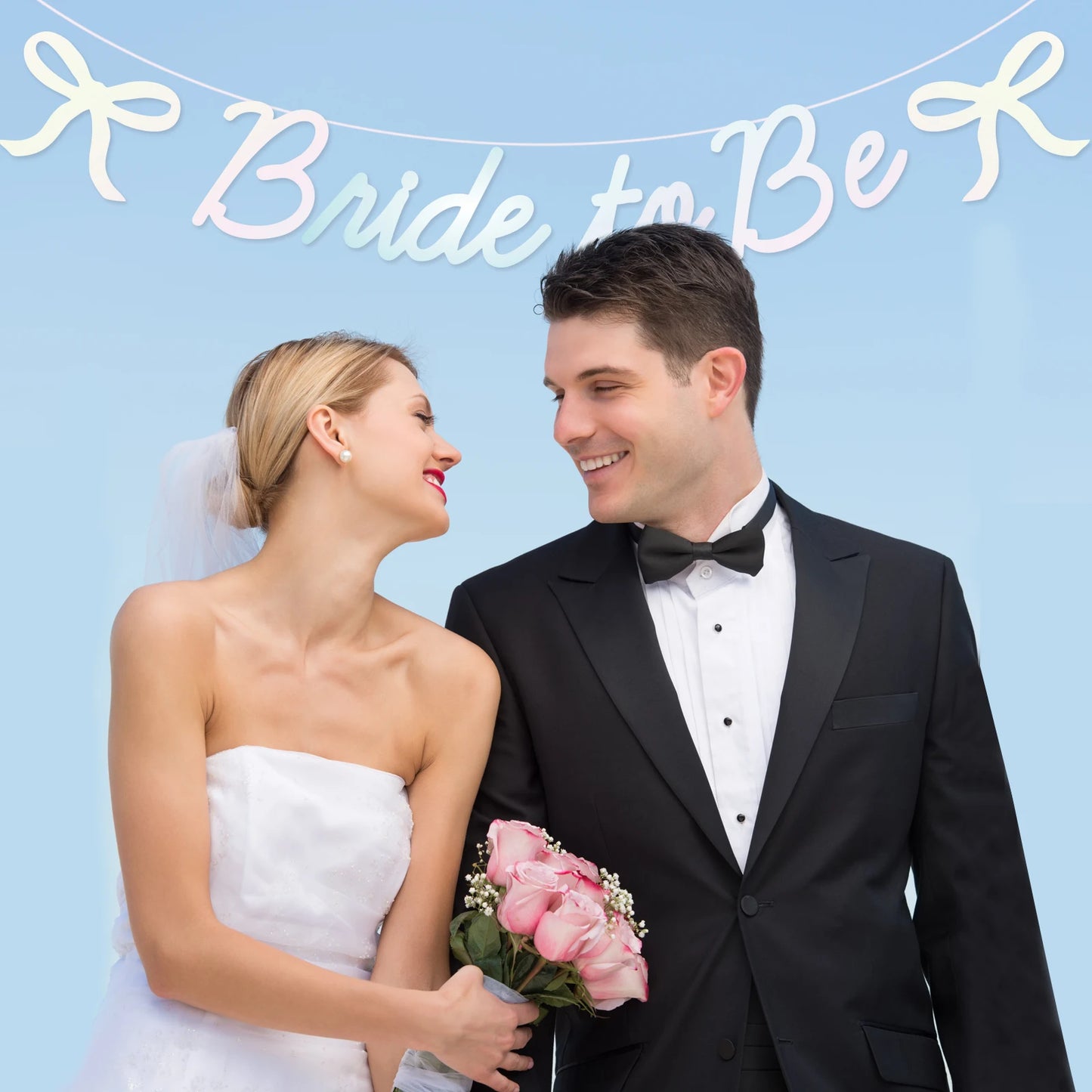 Bride to Be Bow Banner Iridescent Foil Pink Glitter Bachelorette Party Decoration, Tying the Knot Bride Bach Decor, Bridesmaid