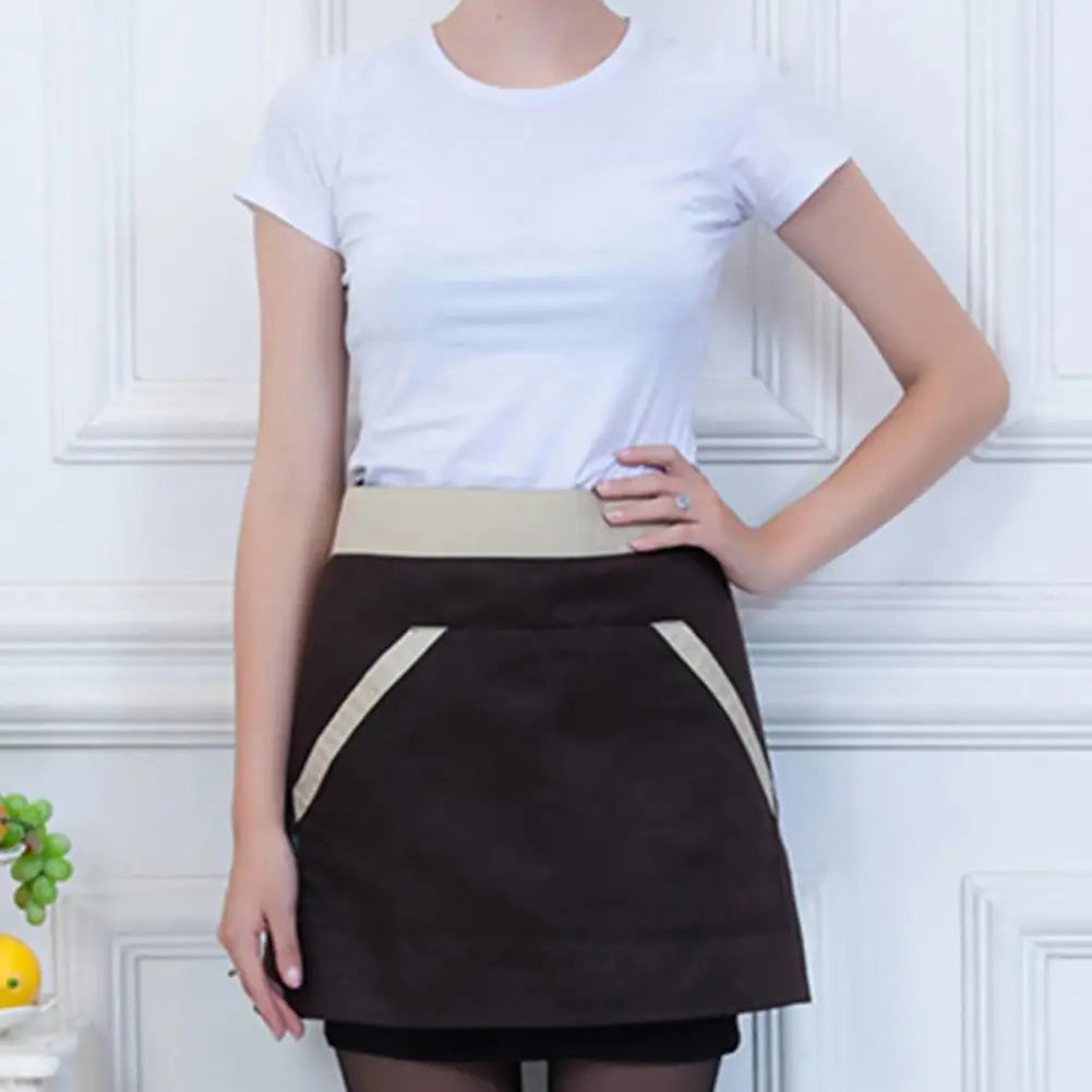 Kitchen Cooking Apron Unisex Striped Plaid Apron With Pocket Waterproof Men Women Waist Apron For Restaurant Bar Short Pinafore