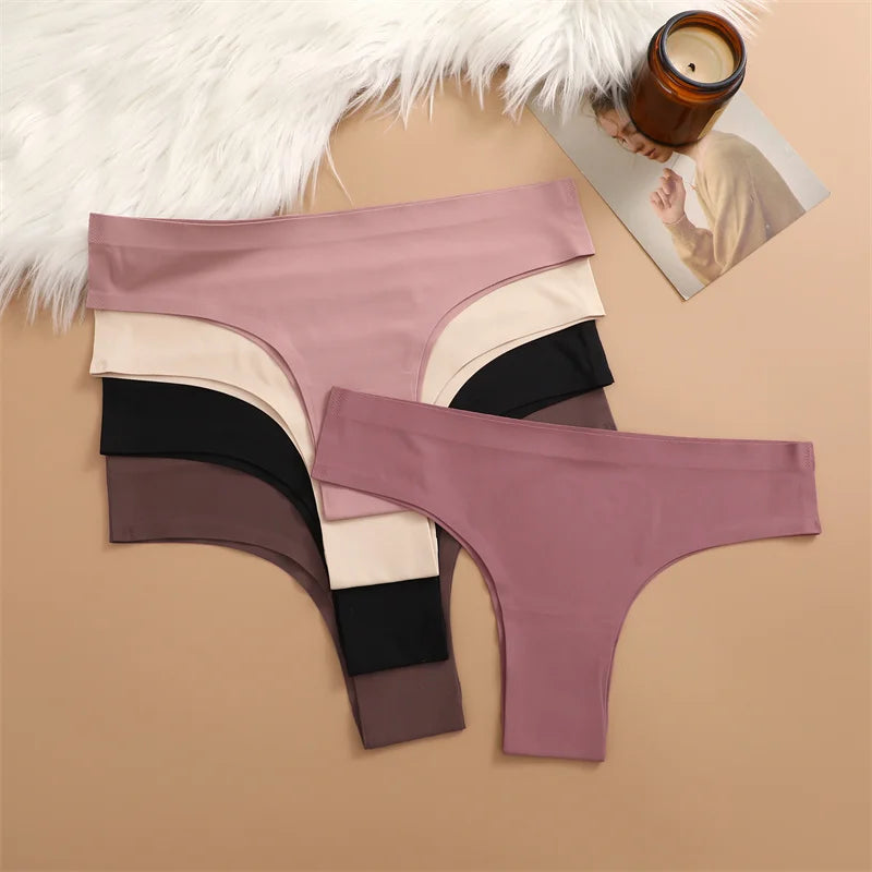 3PCS Women's Ultra-thin Seamless Panties Sexy Low Rise Brazilian Panties Ice Silk Underwear Sexy Panty Low Waist G-string Female