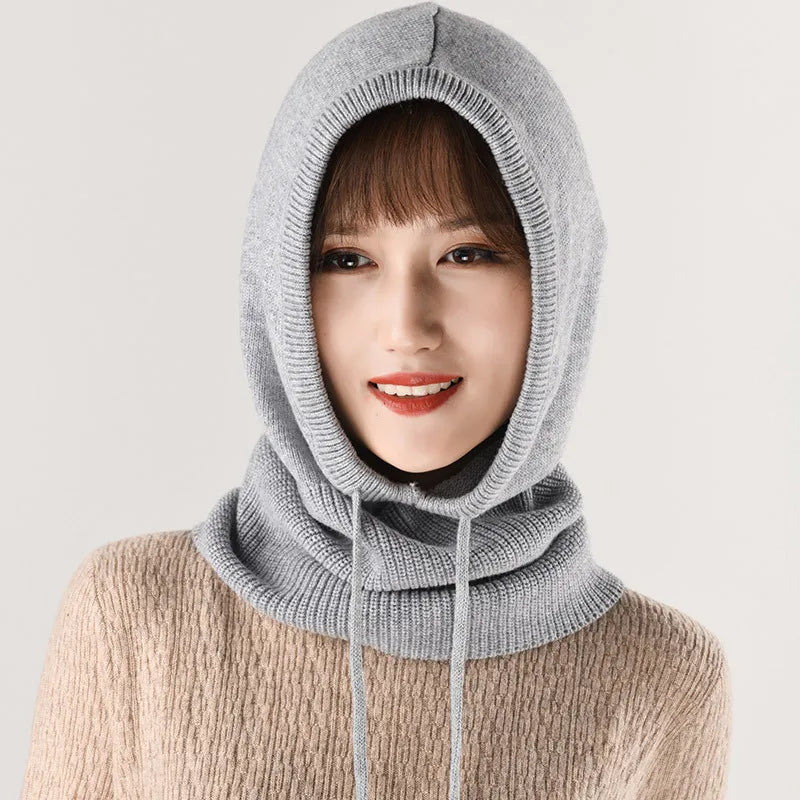 Winter Hats for Women, Wool Blend Hooded Scarf Hat for Girls Balaclava Knit Skull Cap Beanie Hat Neck Gaiters