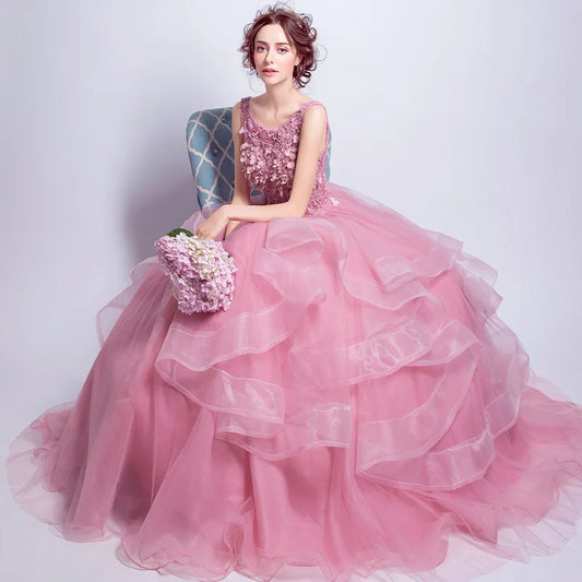 Ball Gown Evening Prom Dresses Lace Appliques Formal Prom Gowns Simple Floor-Length Vestidos