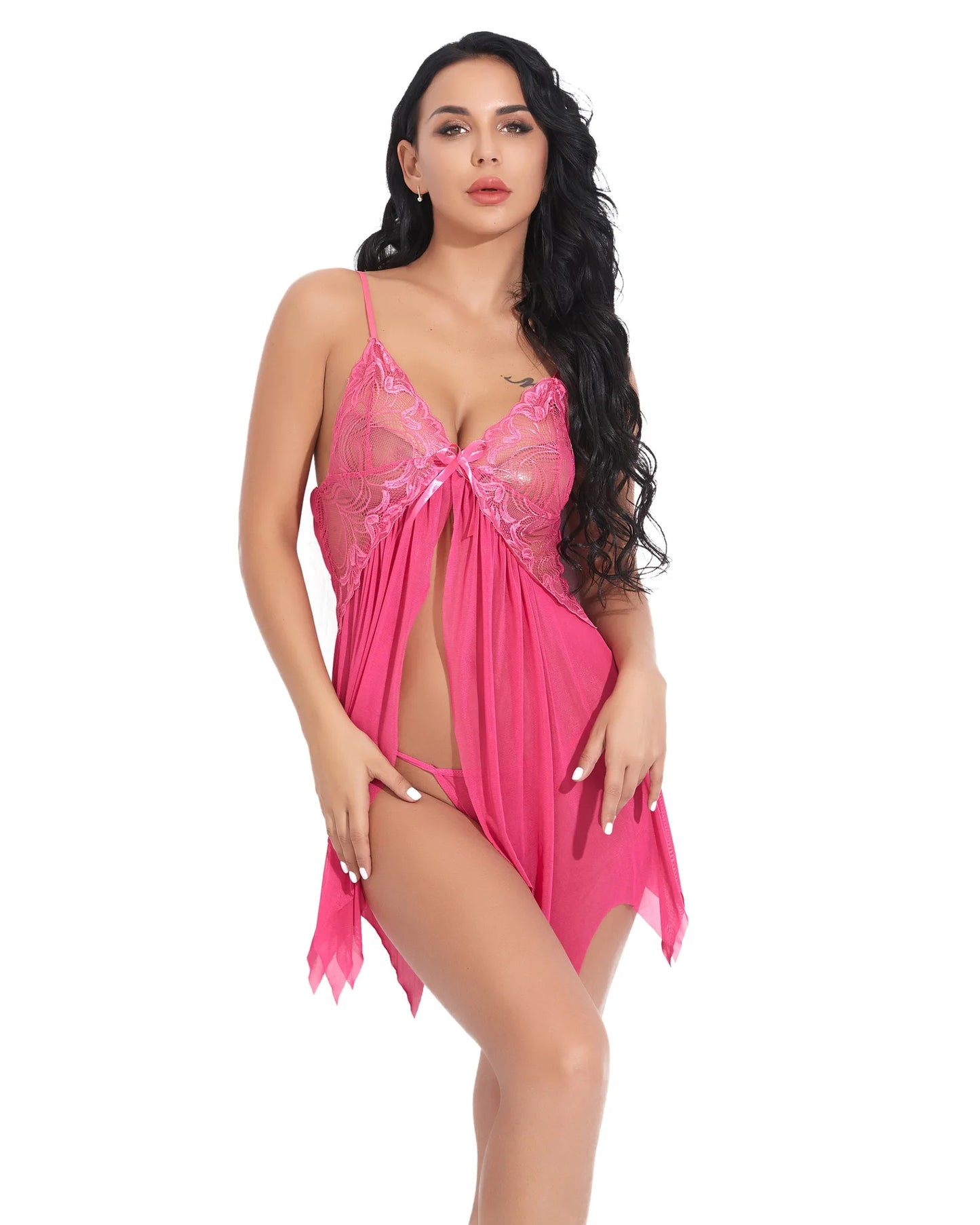Sexy Lingerie Women Erotic Pajamas Hot Babydolls Lace Nightdress Sex Clothes Transparent Dress with Panties Nighties