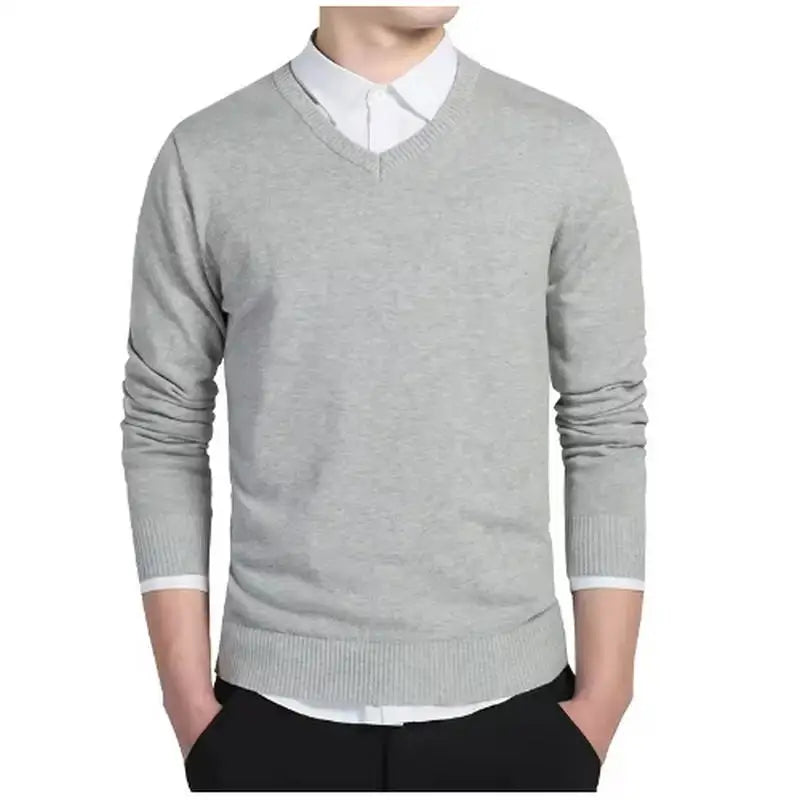 Sweater Men 2025 Autumn Casual Pullovers Men V-Neck Solid Cotton Knitted Brand Clothing Slim Fit Male Sweaters Pull Homme