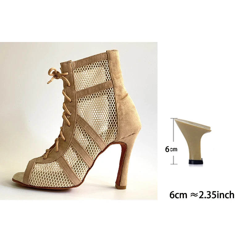 Bachata Dance Booties 2022 Khaki Black Salsa Dance Shoes Latin Dance Shoes Women Social Dancing Indoor Outdoor