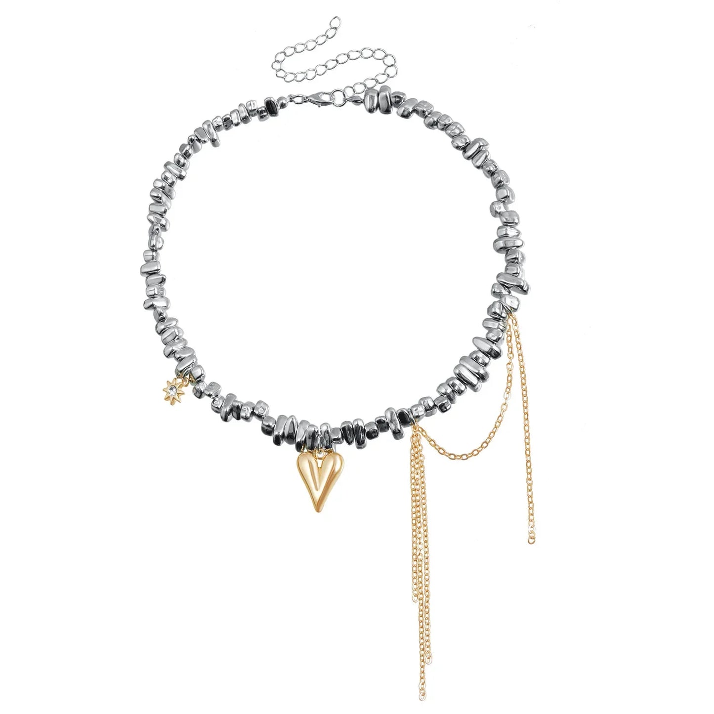 Y2K Heart Beaded Necklace Women Boho Irregular Crystal Class Gravel Clavicle Chain Cool Y2K Choker Exquisite Fashion Jewelry