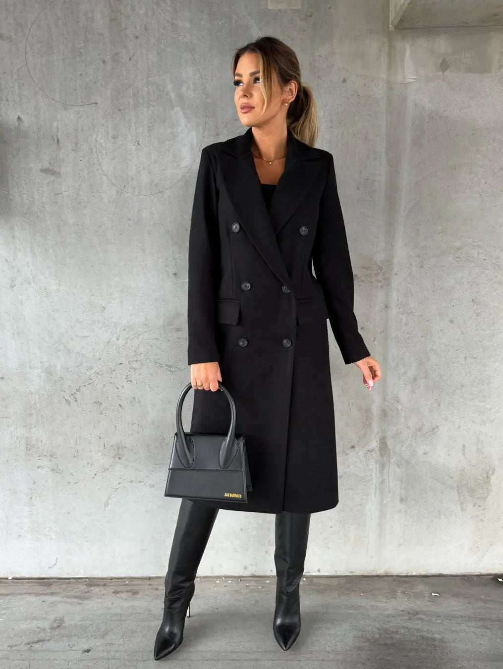 Women Double Breasted Woolen Outerwear Solid Color Long Overcoat Commuter Style Turndown Collar Lady Outerwear for Autumn Winter