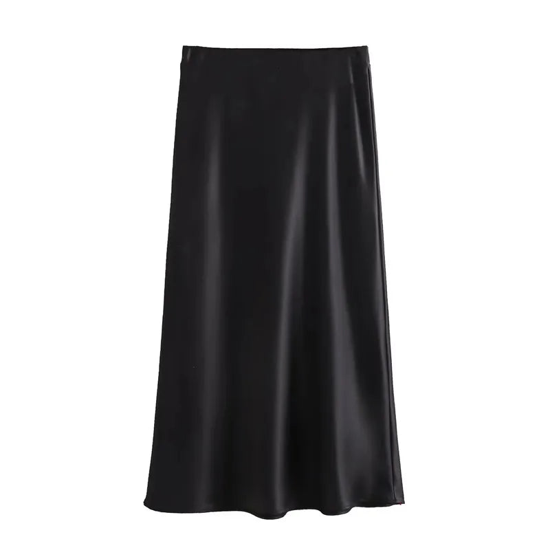 MUJER Woman 2025 Satin Skirt Women High Waist Long Skirts For Women Summer Black Midi Skirt Woman Office Elegant Women's Skirts