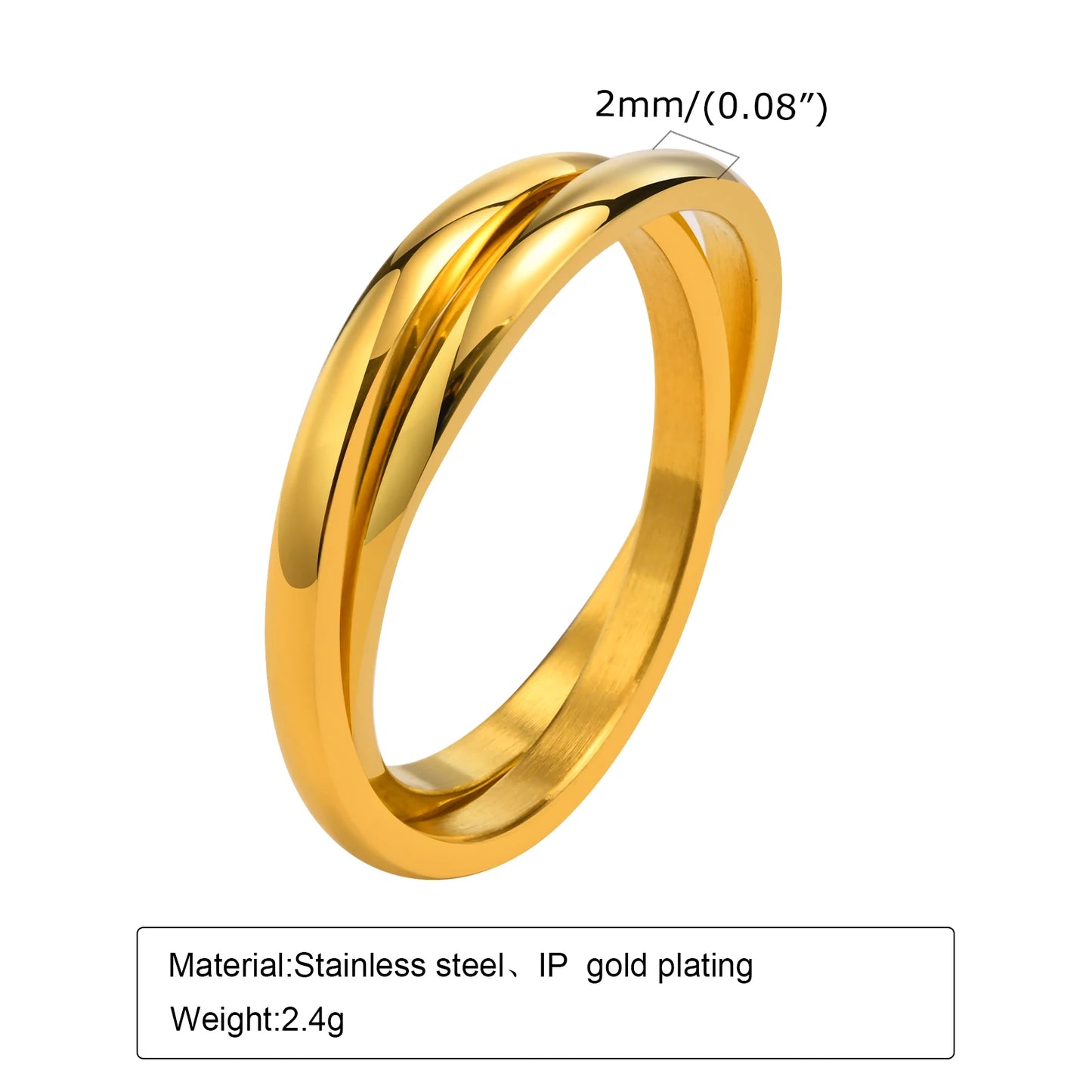 Thin Interlocking Ring for Women, Stainless Steel Set of 2 Circles Ring, Rolling Infinity Jewelry