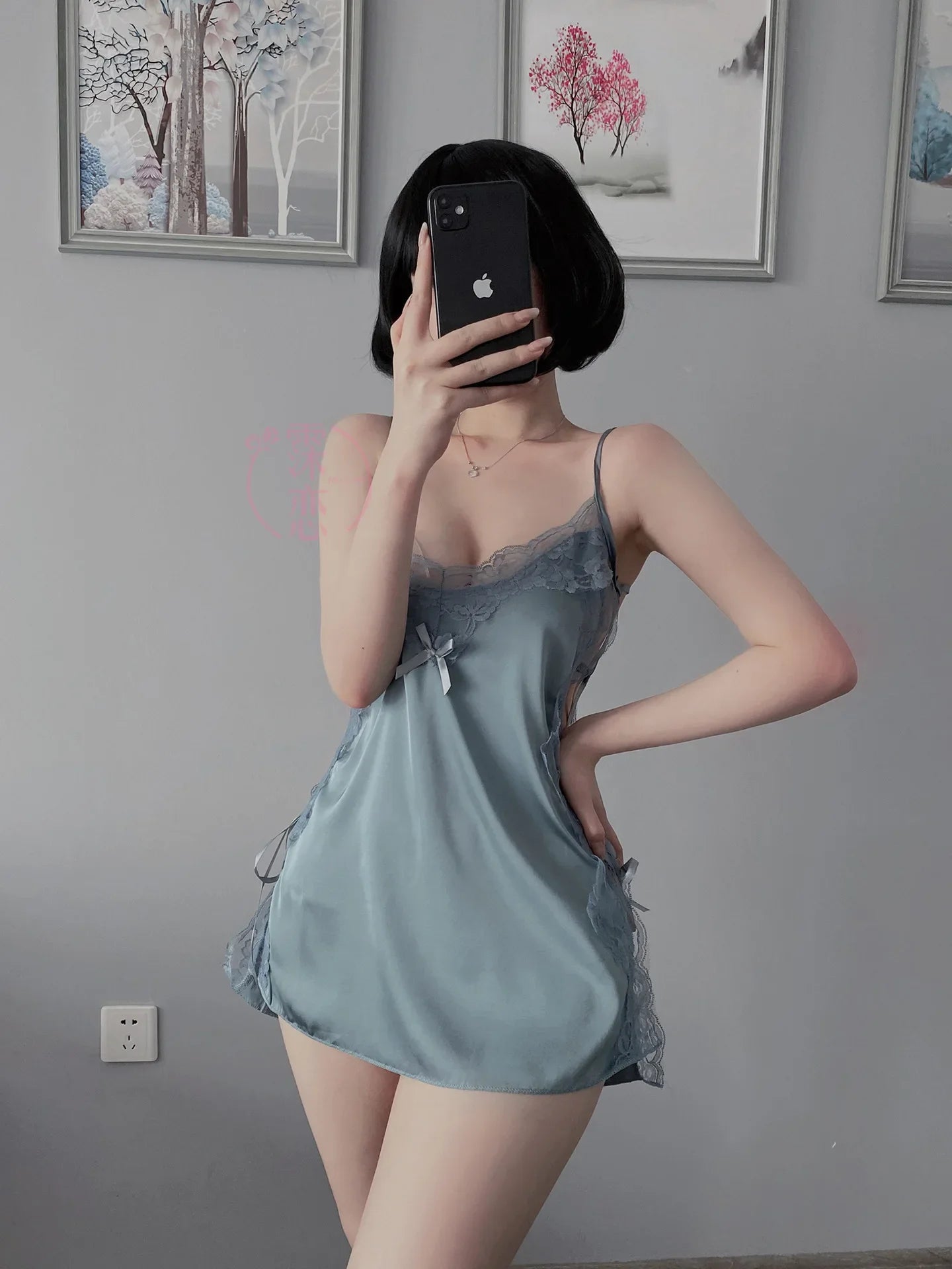 Satin Nightgown Lady Sexy Bowknot Lace Lingerie Spaghetti Strap Night Dress For Women Nighties Sleeveless Sleepwear Nightwear
