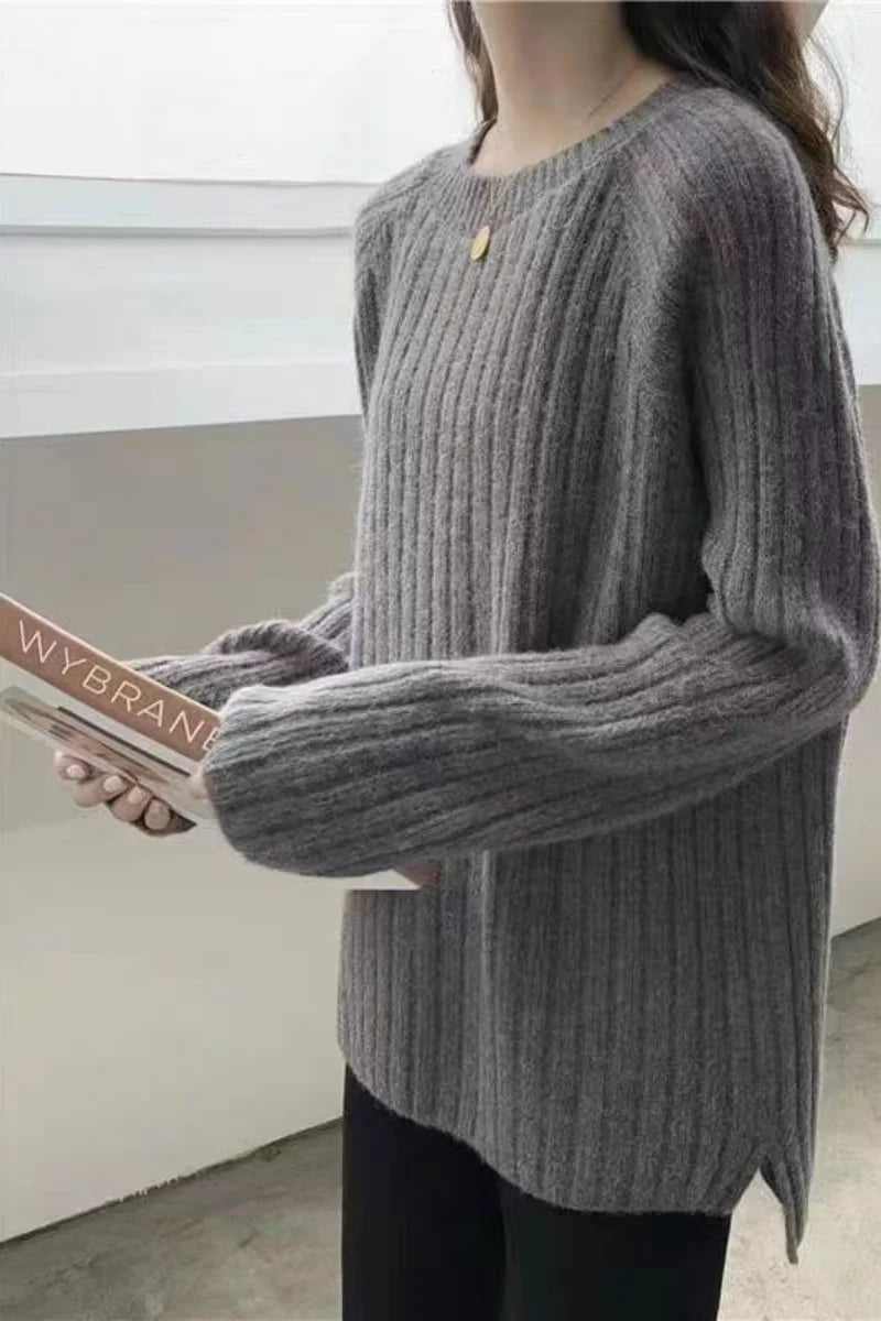 Sweater Women Autumn Winter Loose Wear 2025 Hot Selling 100%High-Density Knitted Pure Wool Sweater Solid Color Base Pullover Top