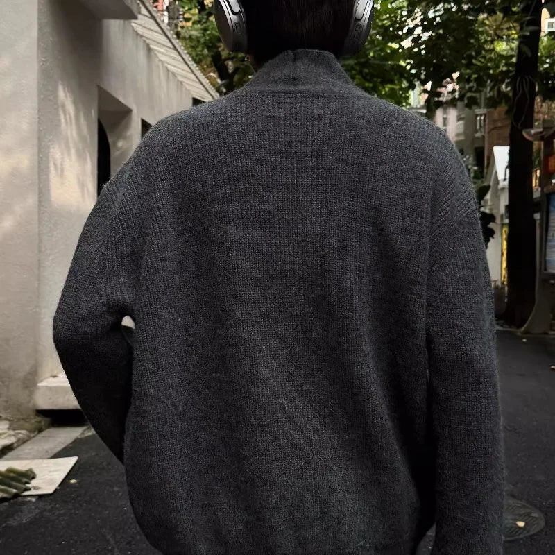 Sweater and Sweater Jacket Men's Autumn Cardigan Solid Color Versatile Relaxed Lazy and High-end Top Couple's Jacket