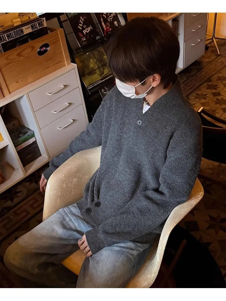 Sweater and Sweater Jacket Men's Autumn Cardigan Solid Color Versatile Relaxed Lazy and High-end Top Couple's Jacket