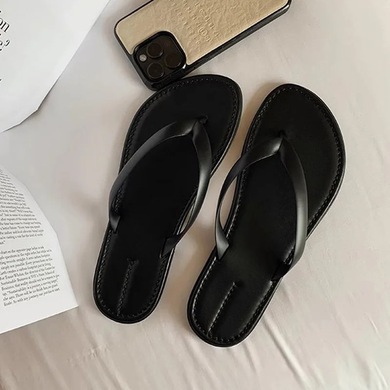 Slippers Casual Low Female Shoes Rubber Flip Flops Slides Luxury 2025 Summer Flat Hawaiian PU Hoof Heels Rome Scandals Fabric Si