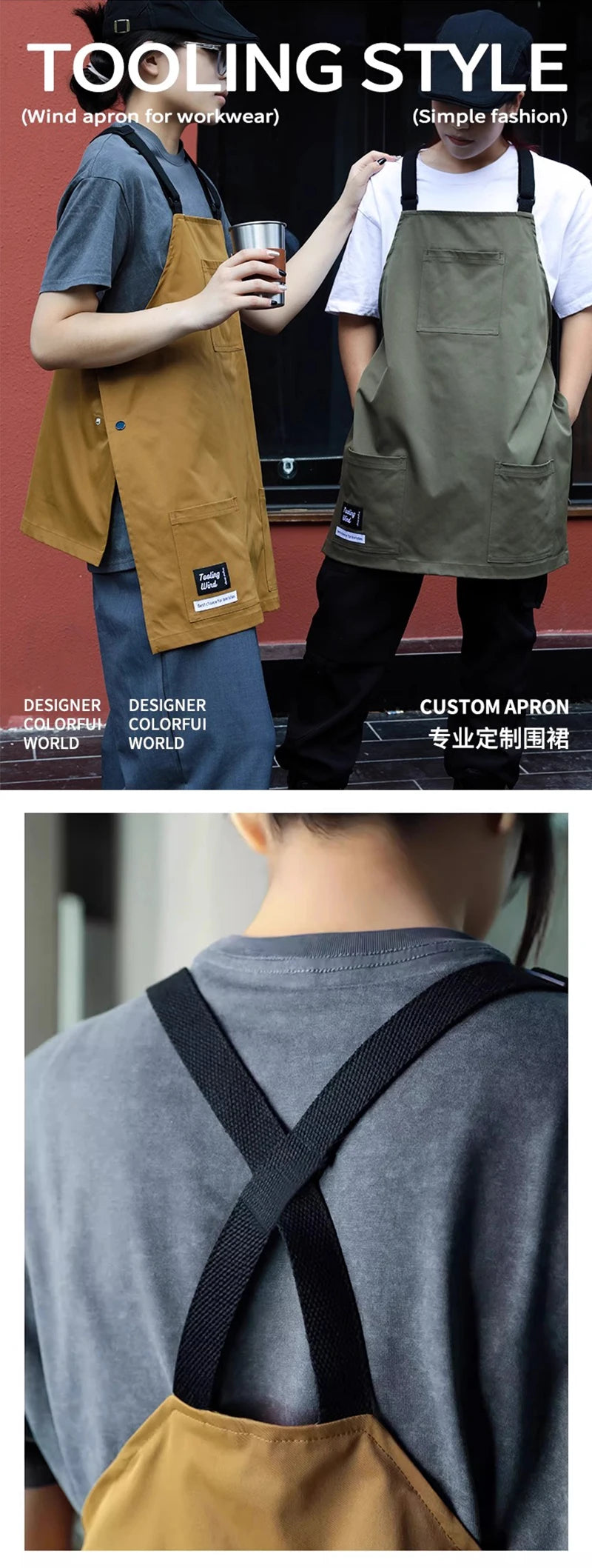 Kitchen Catering Cafe Work Waterproof Apron with Pockets Stain-resistant Detachable Men Women Hairdressing Barista Apron Vest