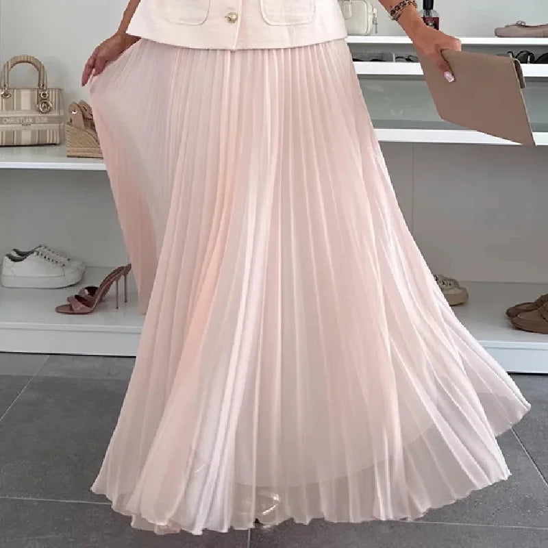 Elegant Long Dresses 2 Piece Set Women Summer Autumn Top Single Breasted Tweed Jacket A Line Chiffon Maxi Skirts Suits Outfits