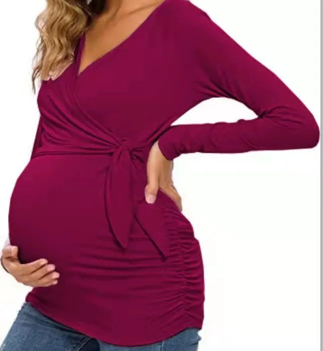 Maternity Wear T-shirt Shirt Maternity Wear Spring and Autumn Tops Breastfeeding V-neck Sexy Tops Pregnant Women Breastfeeding