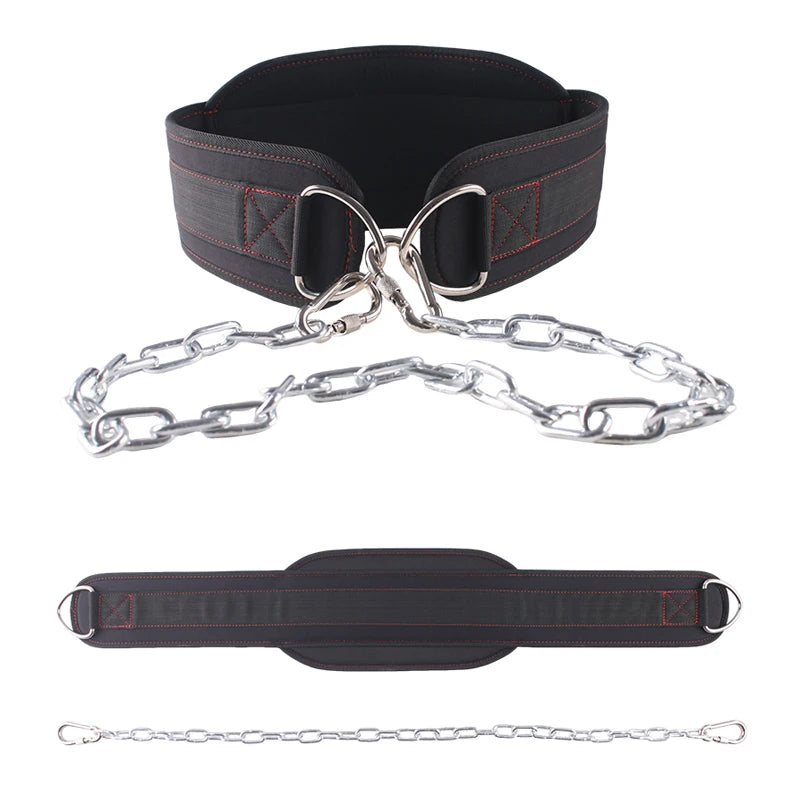 Black thick dip belt for weightlifting training,Pull Ups belt with chain,Powerlifting and Bodybuilding Workouts Waist protection