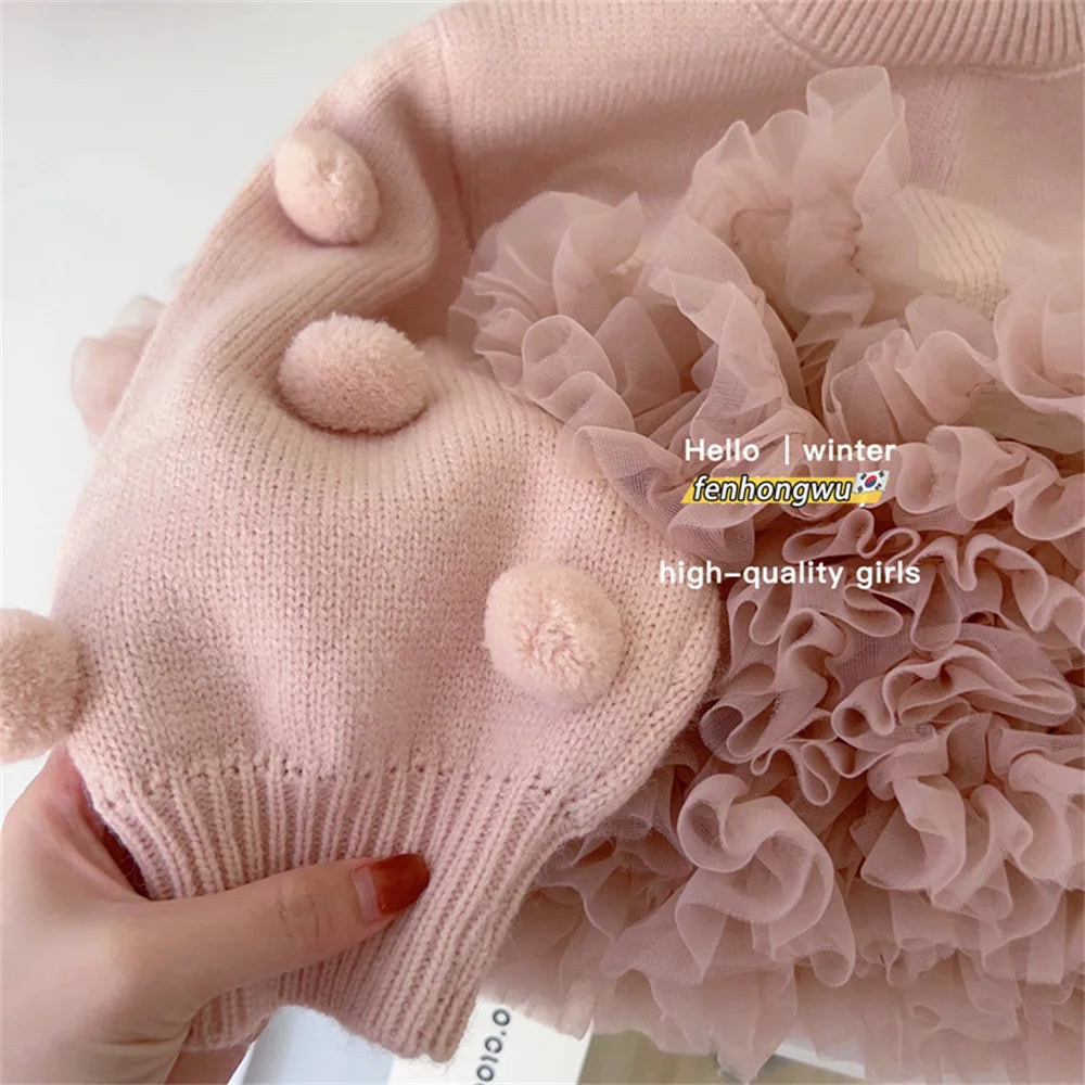 Sweater Autumn Winter Powder Lovely Tender Simple Fashion 2024 Striped Pink Striped Childrens Clothing lovely sweet