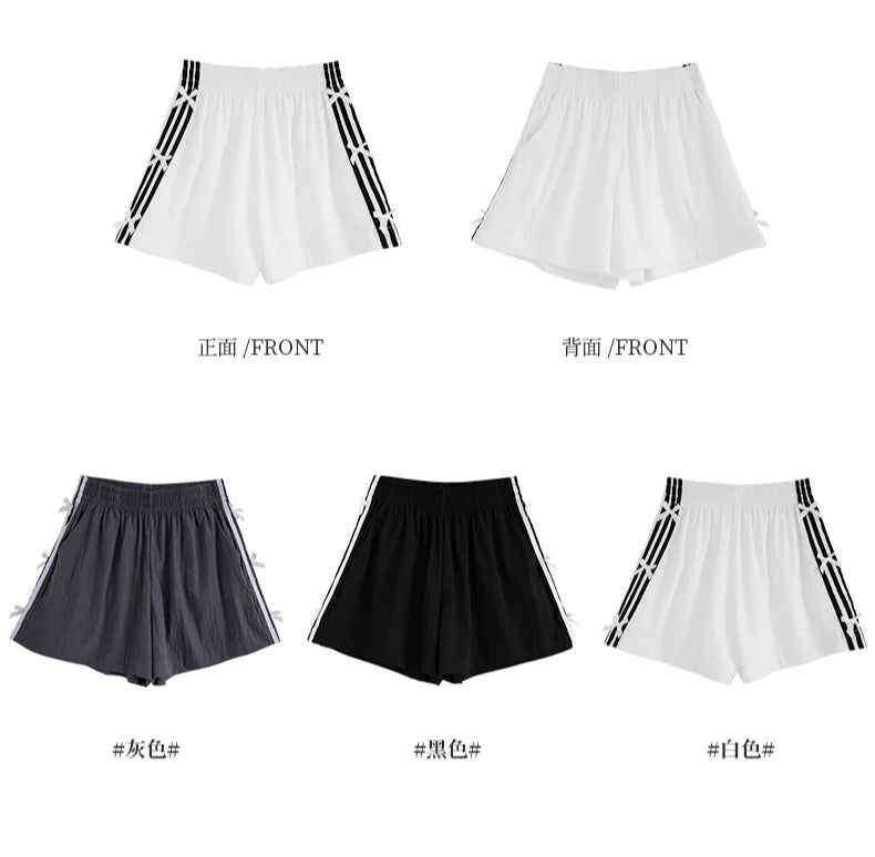 Summer Oversized Shorts Women Striped Bow Fashionable Large Wide Leg Casual Shorts Thin Quick Drying High Waist Straight Shorts
