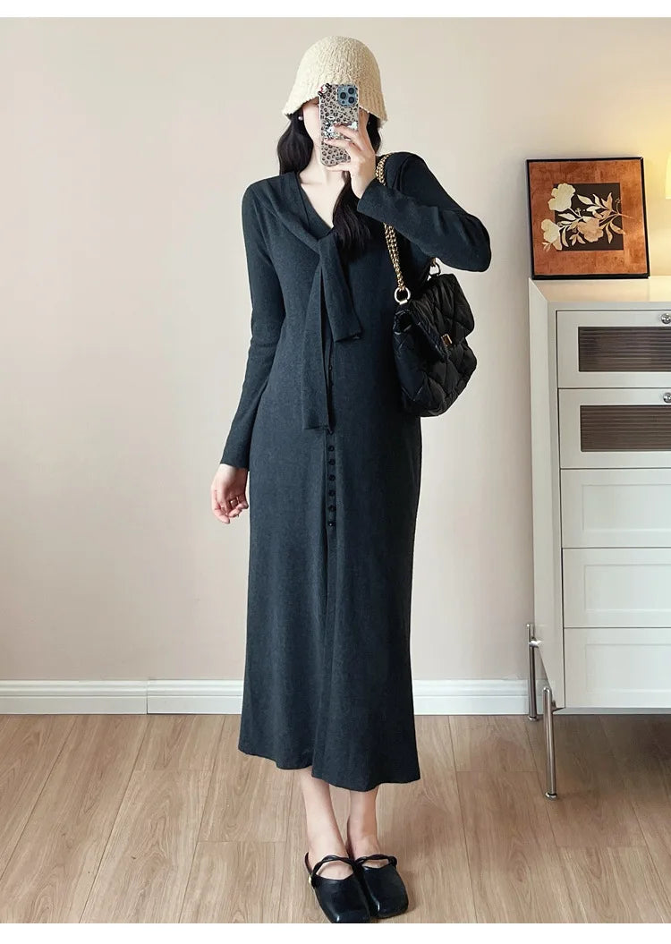 Maternity Dress for Pregnant Women  Knit Sweater Dress Cozy Loose Fit Elegant Autumn Pregnancy Outfit with Relaxed Vibes