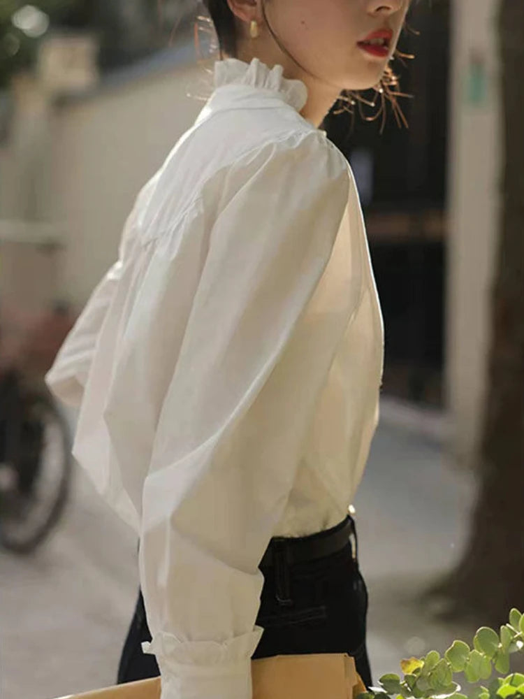 Shirts Women Temperament Design Tender Retro Sweet Korean Style Femme Ins Fashion Pure Spring All-match Daily Leisure Minimalist