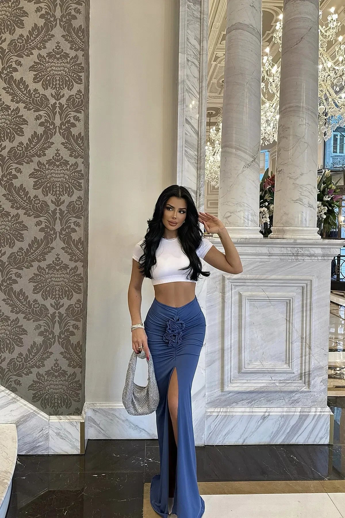 New Summer Fashion Women Skirt Streetwear Solid Skirts Appliques Sexy Split Slim Elegant Female Party Straight High Waist Skirts