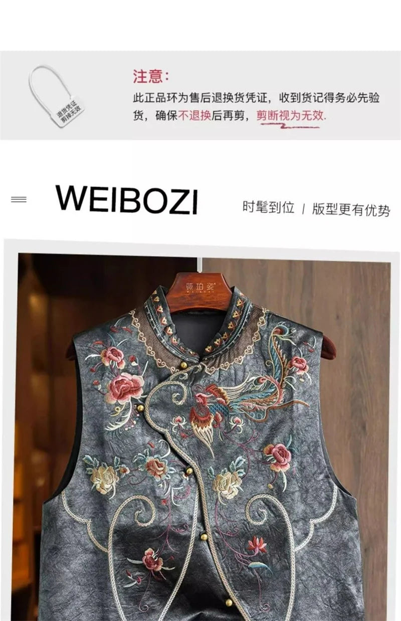 New Outerwear Women's Jackets National Wind Chinese Style Stand Collar Heavy Industry Embroidery Vest new Buckle vest retro top