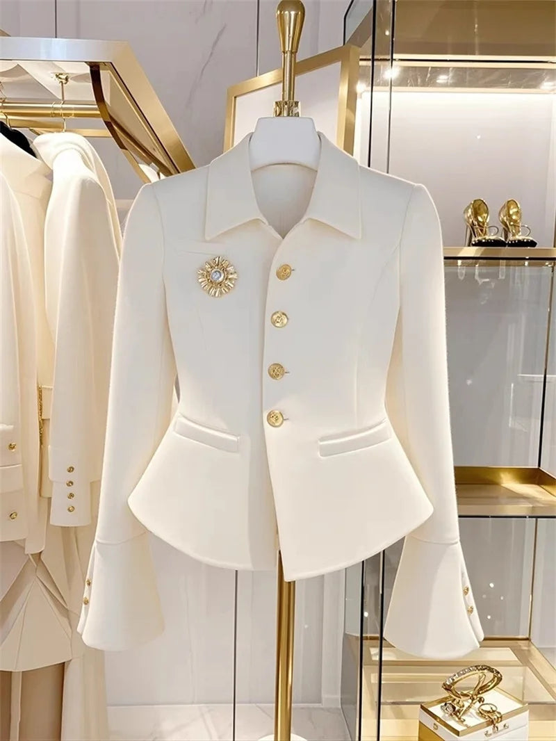 Women's Blazer Coat New 2025 Autumn Long Sleeve Casual Single Breasted Elegant Office Waist Ladies Suit Jacket Lady Outerwear