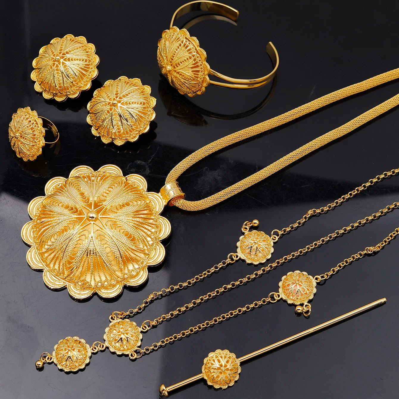 Middle East Jewelry for Women Eritrea Ethiopian Africa Bridal Wedding Pendant Necklaces Earring Ring Bracelet Head Chain Hairpin