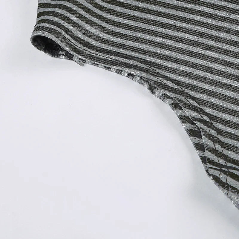 Striped T Shirts For Women Streetwear Inclined Collar Crop Top Y2k Accessories Short Sleeve Grunge Clothes Ropa Mujer Camisetas