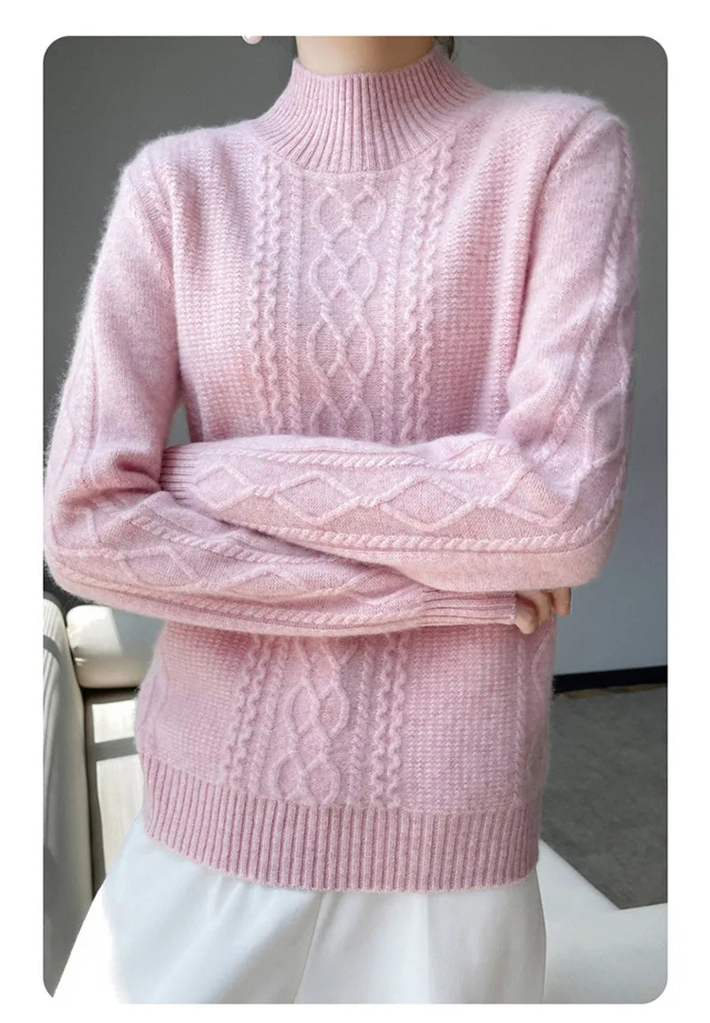 Women's Sweater Spring Autumn Outside Wear Pullovers Half High Collar Knitwear Fashion Long Sleeve Pull Femme Sueter Tops