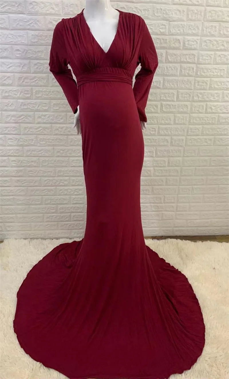 2024 Elegant Maternity Dresses For Photo Shoot Pregnant Women Dress Long Sleeve V-Neck Pregnancy Photography Shower Dress
