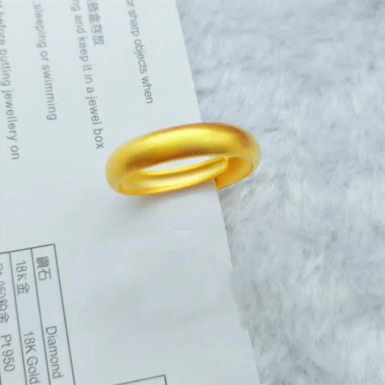 Pure Plated Real 18k Yellow Gold 999 24k Ring Colorless Women's Opening Adjustable Inside and Outside One Color Matte Faced Coup